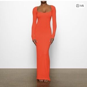 SKIMS Vibrant Orange Long Sleeve Dress